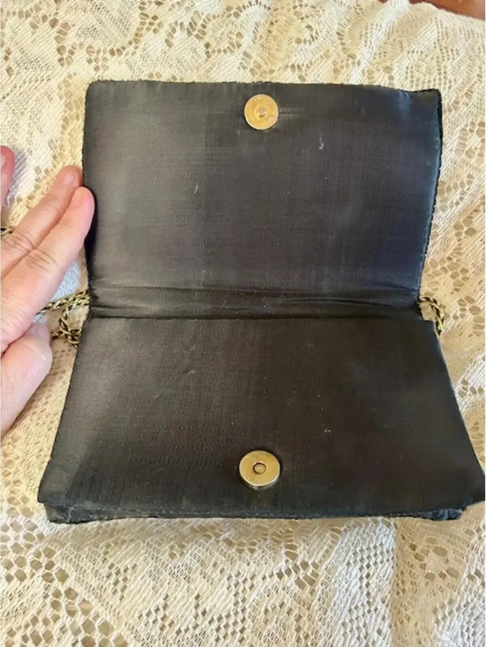 Vintage Black Embroidered Evening Bag with Chain Strap